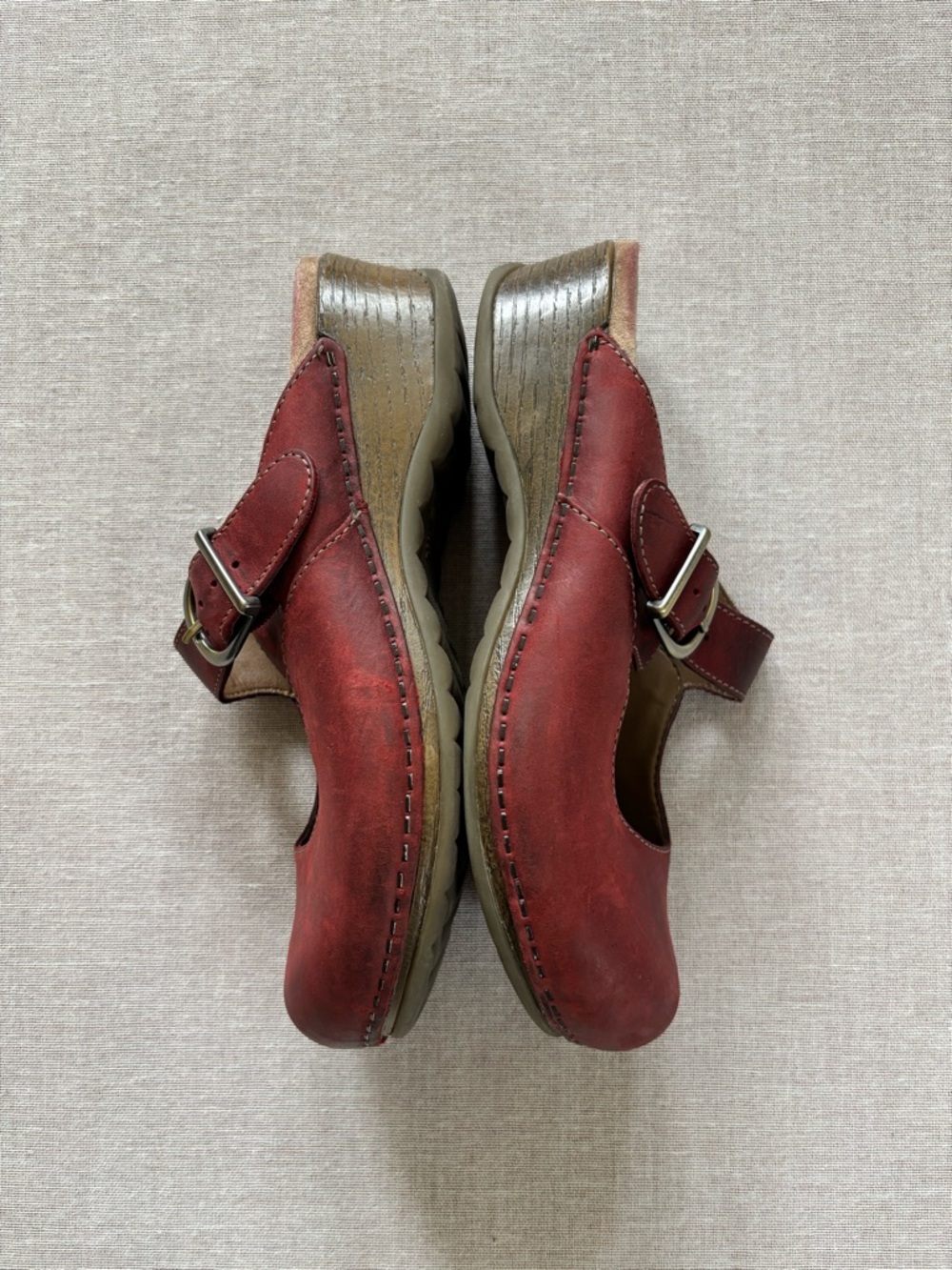 Dansko Women's Red Leather Mary Jane Clogs with Buckle Strap - Picture 4 of 13